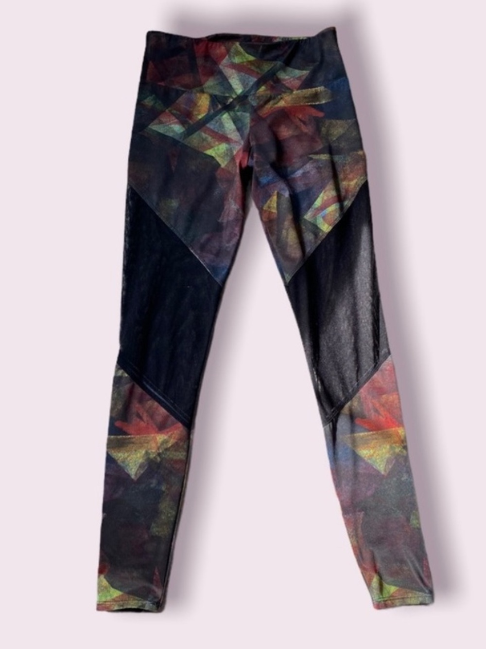Onzie Geometric Print Leggings in Black with Multicolor Accents
